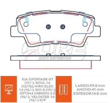 Pastillas de freno cerámica para Hyundai Onix Tucson 2017> Veloster, Santa Fe 2016>