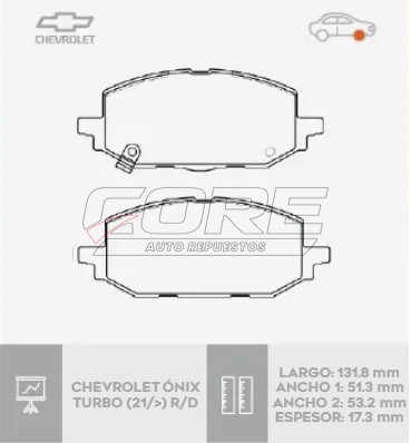 Pastillas de freno cerámica para Chevrolet Onix Turbo